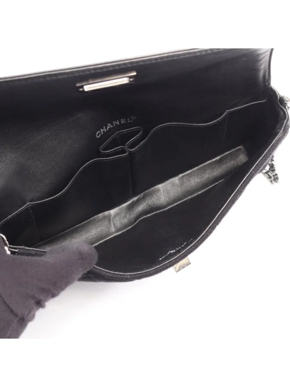 Chanel Shoulder Bag 2.55 Quilted East West Black Canvas Leather Chain